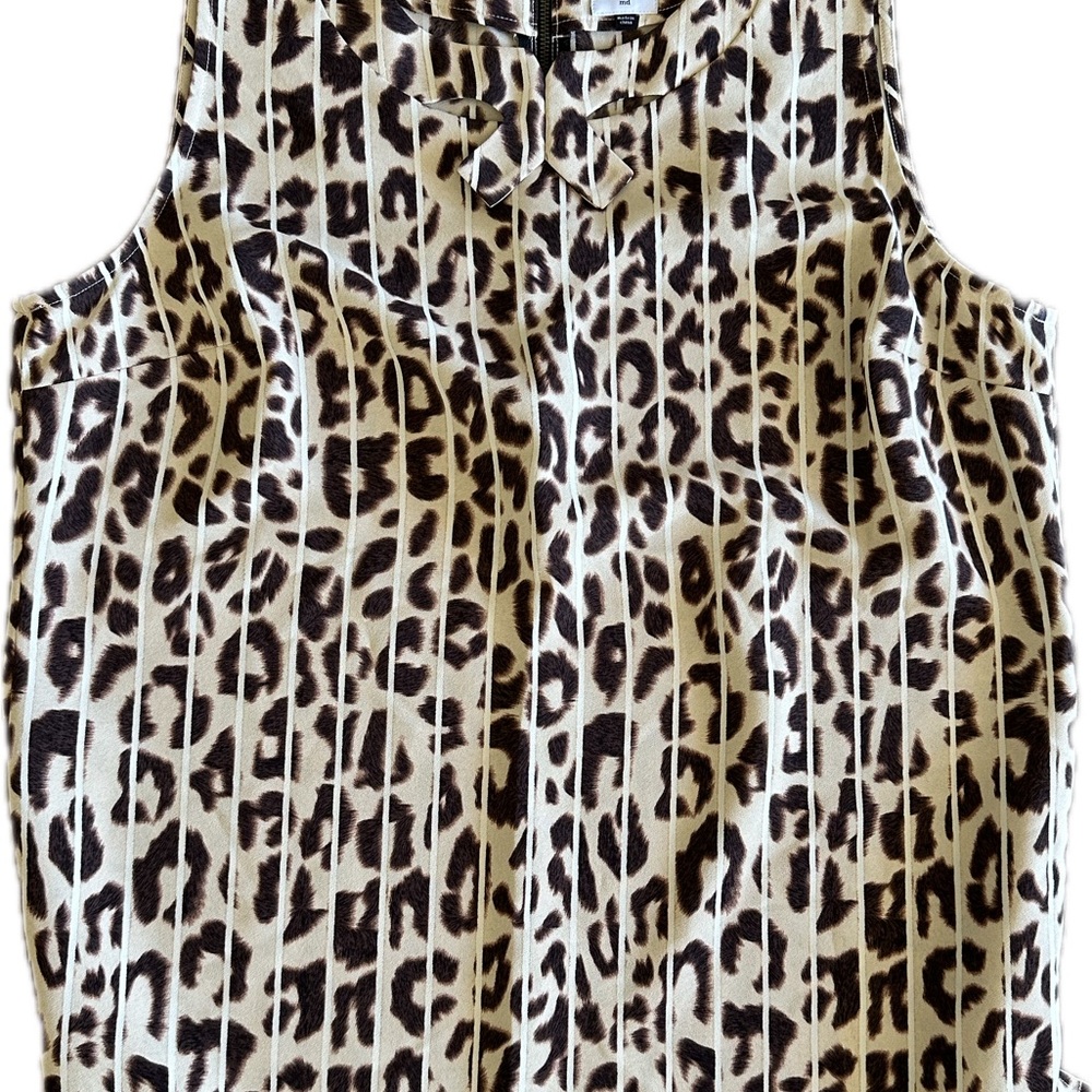 CAbi Cream and Brown Graphic Tank Top with Peter Pan Collar